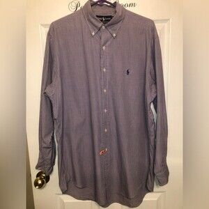 Ralph Lauren Yarmouth LS Purple White Micro Gingham Button Down Shirt 16 32/33